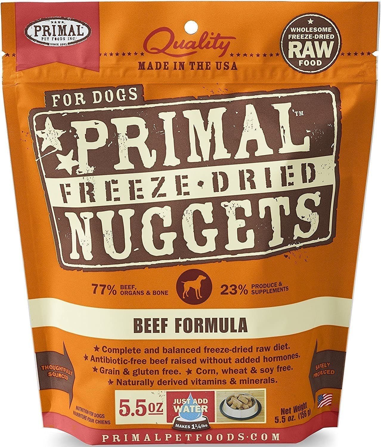 Primal Freeze-Dried Nuggets Grain-Free Beef Formula Dog Food, Size: 5.5-oz
