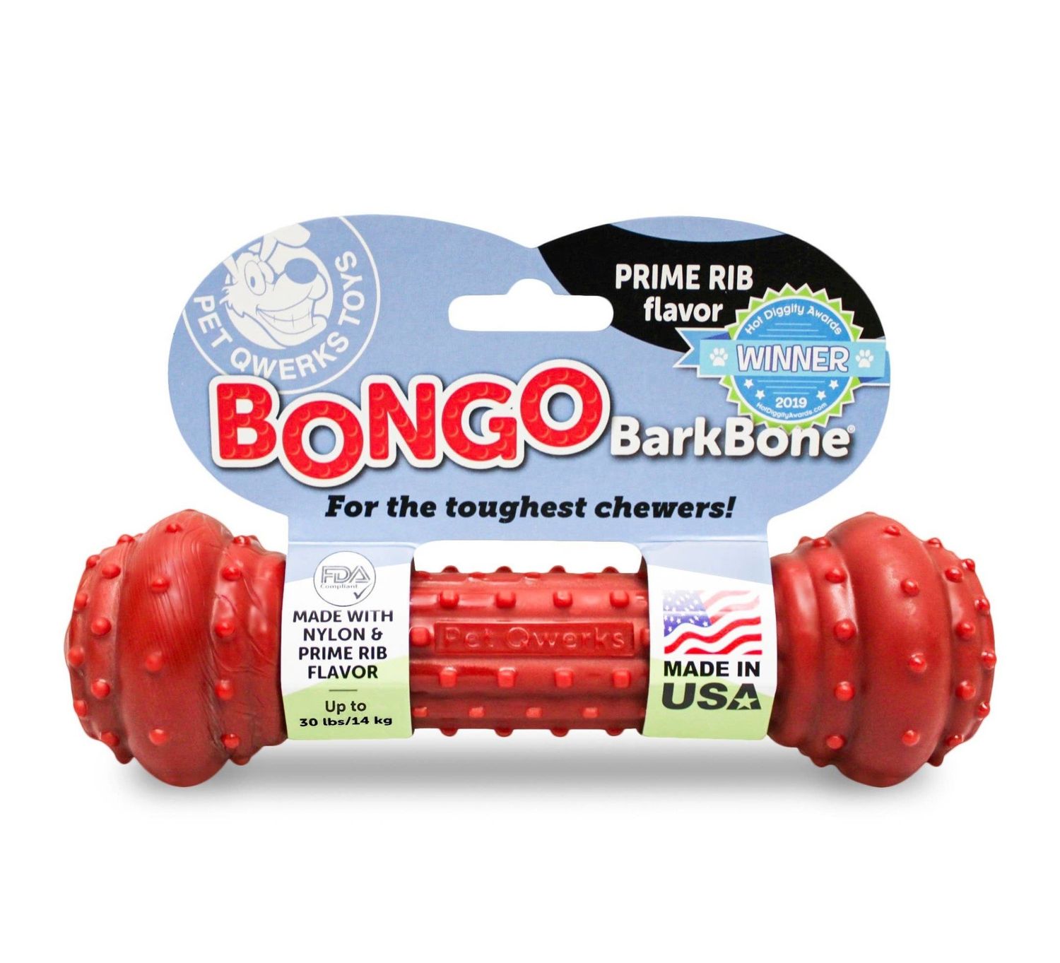 Pet Qwerks Bongo BarkBone Prime Rib Flavor Dog Chew Toy , Size: Medium