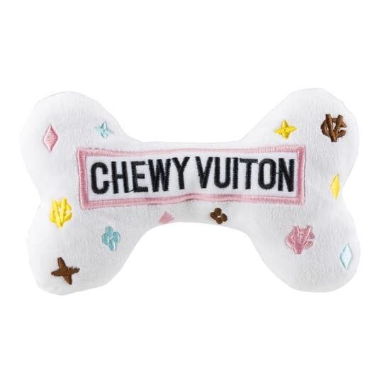 Haute Diggity Dog White Chewy Vuiton Bone Plush Dog Toy, Size: Small