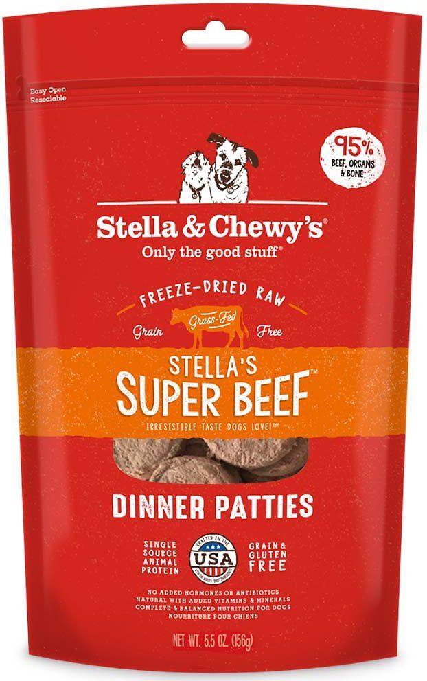 Stella &amp; Chewy&#39;s Stella&#39;s Super Beef Freeze-Dried Raw Dinner Patties Dog Food, Size: 5.5-oz