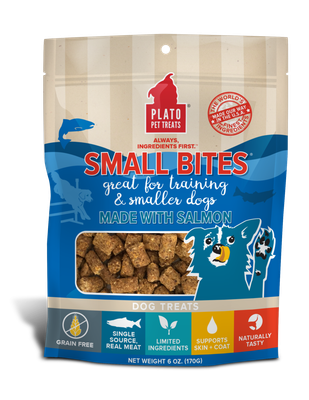 Plato Pet Treats Small Bites Salmon Meaty Morsel Dog Treats 6-oz Plato Pet Treats Small Bites Salmon Meaty Morsel Dog Treats 6-oz