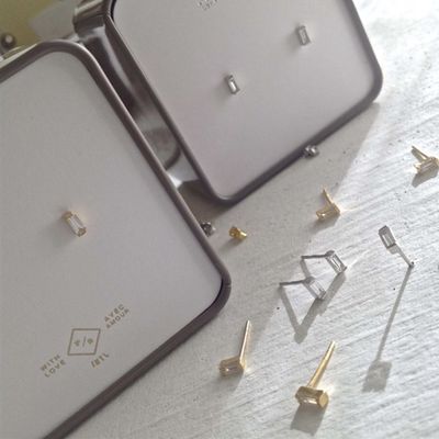 Pika &amp; Bear “Carroll” Baguette Crystal Stud Earrings In Gold