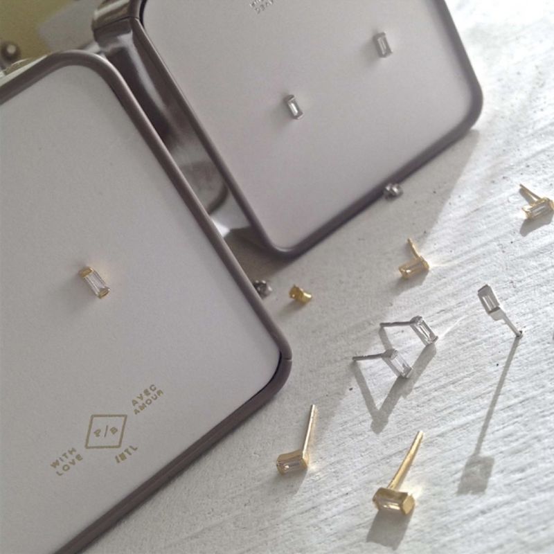 Pika &amp; Bear “Carroll” Baguette Crystal Stud Earrings In Gold