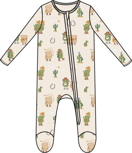 Avocado Toast Western 2 Way Zipper Footie, Size: 6-9M, Colour: MULTI, Season: AD SPRING &#39;25