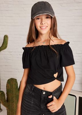 Mayoral/#6028/Youth/S/S Crop Heart Top/Black