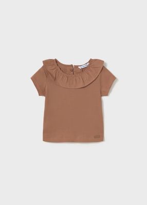 Mayoral/#1045/Infant/S/S Girls Ruffled Shirt/Toffee