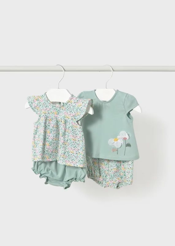 Mayoral #1663 Infant Girls Floral Knit Set 4pc Set In Mint