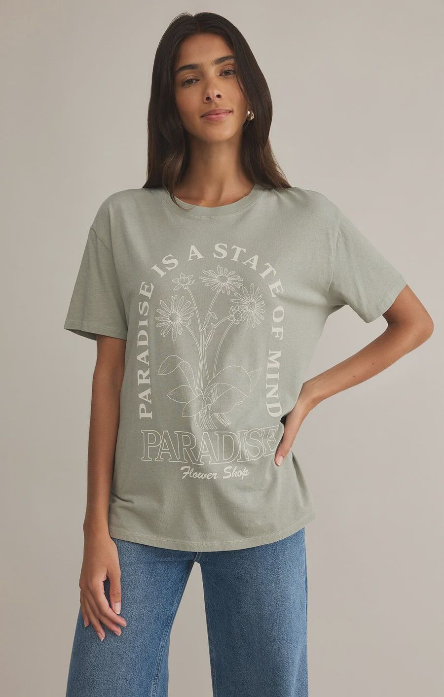 Flower Shop Boyfriend Tee - Sage Green