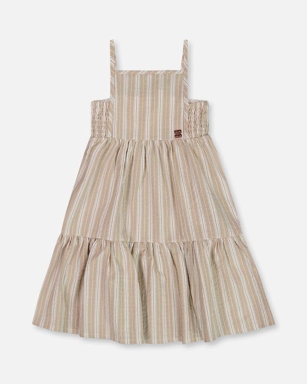 Deux par Deux Sleeveless Cotton Dress White And Sage Striped