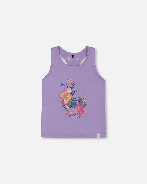 Deux par Deux Organic Cotton Racerback Tank Top Floral Mauve