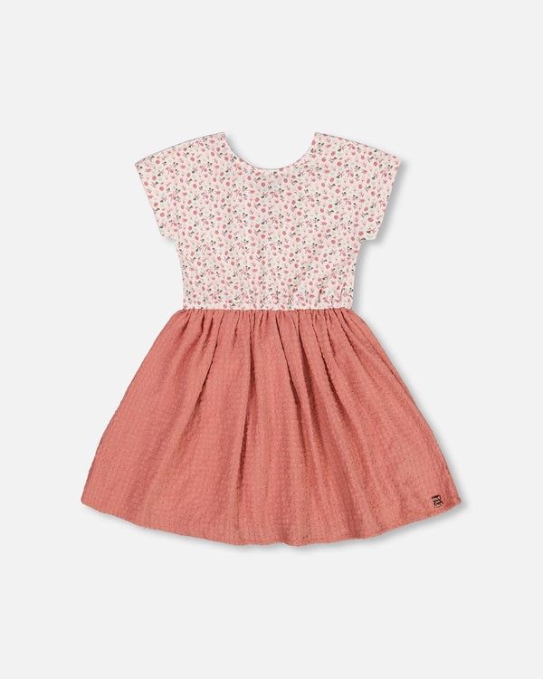 Deux par Deux Bi-Material Dress With Printed Top Small Flowers And Pink