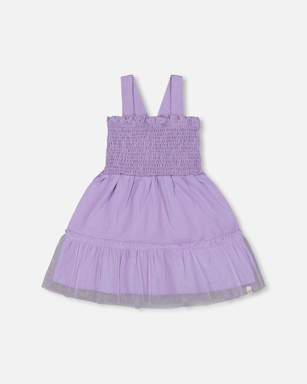Deux par Deux Smocked Organic Cotton Dress With Mesh Frill Lilac