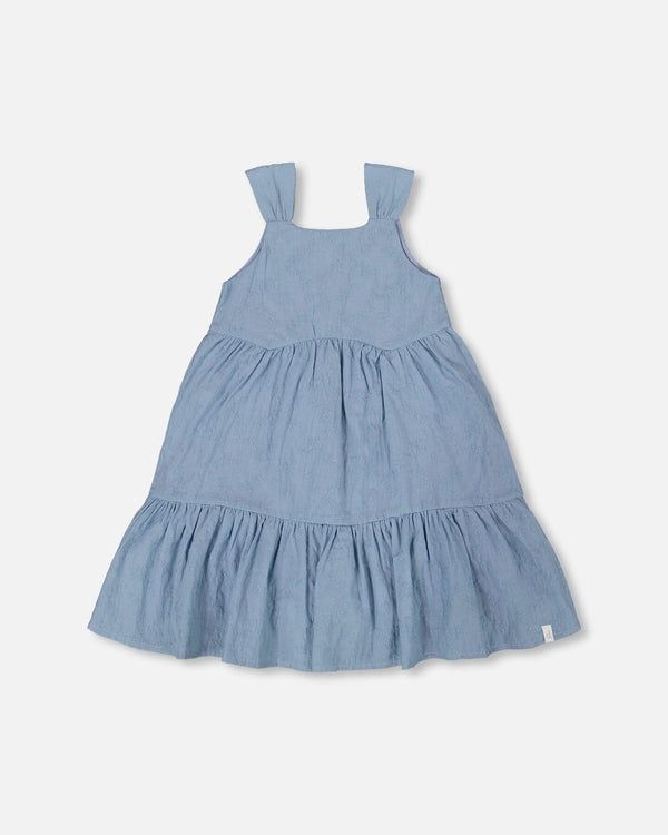 Deux par Deux Multi-Tiered Eyelet Dress Gray Blue