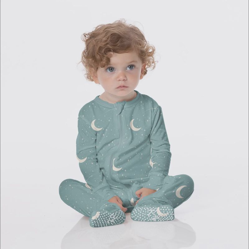 Kickee Pants Print Footie w/ 2 Way Zipper - Jade Starry Sky &amp; Moon