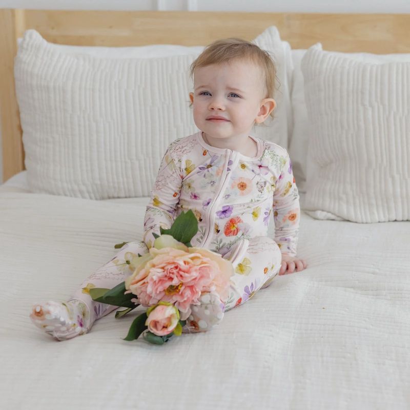 Kickee Pants Print Footie w/ 2 Way Zipper - Shrinking Violet Pressed Flowers
