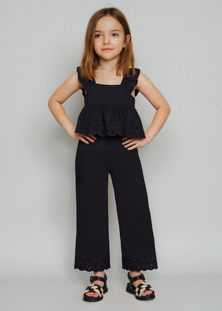 Mayoral 3561/Girls Eyelet Pant Set/Black