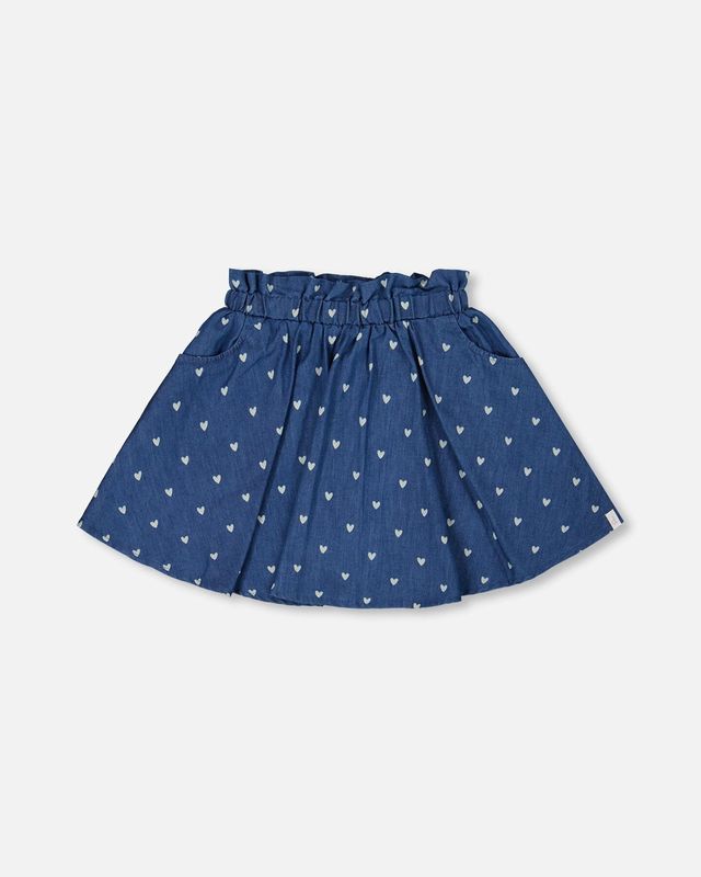 Deux Par Deux/Printed Heart On Chambray Skort