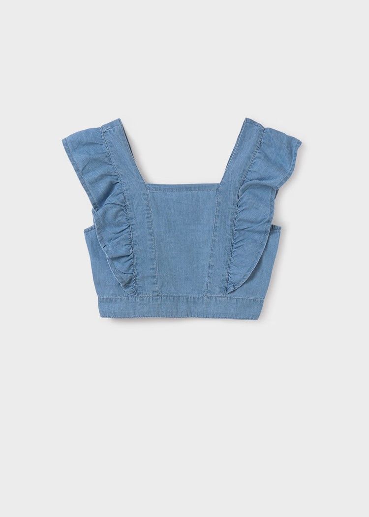 Mayoral 6091/Girls Denim Ruffle Top/Claro