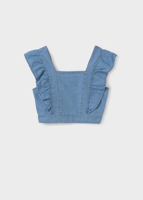 Mayoral 6091/Girls Denim Ruffle Top/Claro