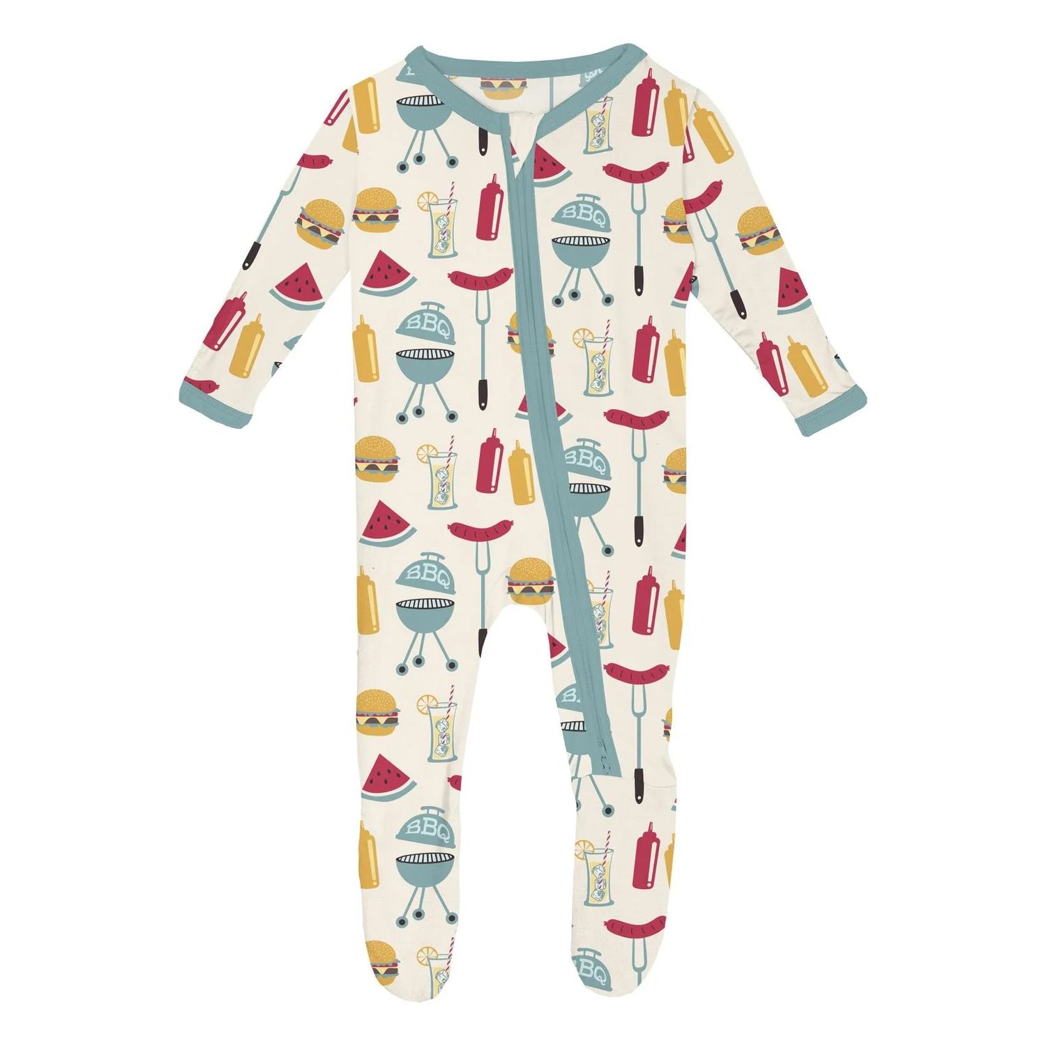 Kickee Pants/Print Footie with 2-Way Zipper/Natural BBQ