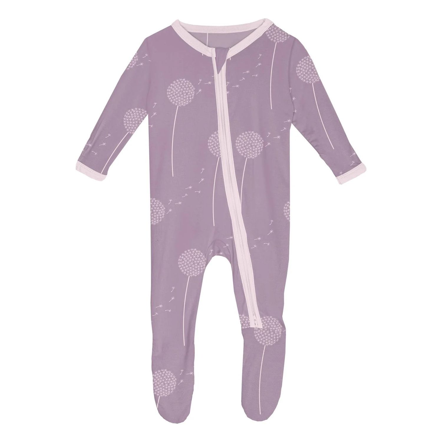 Kickee Pants/Print Footie with 2-Way Zipper/Lavender Dandelion Wish