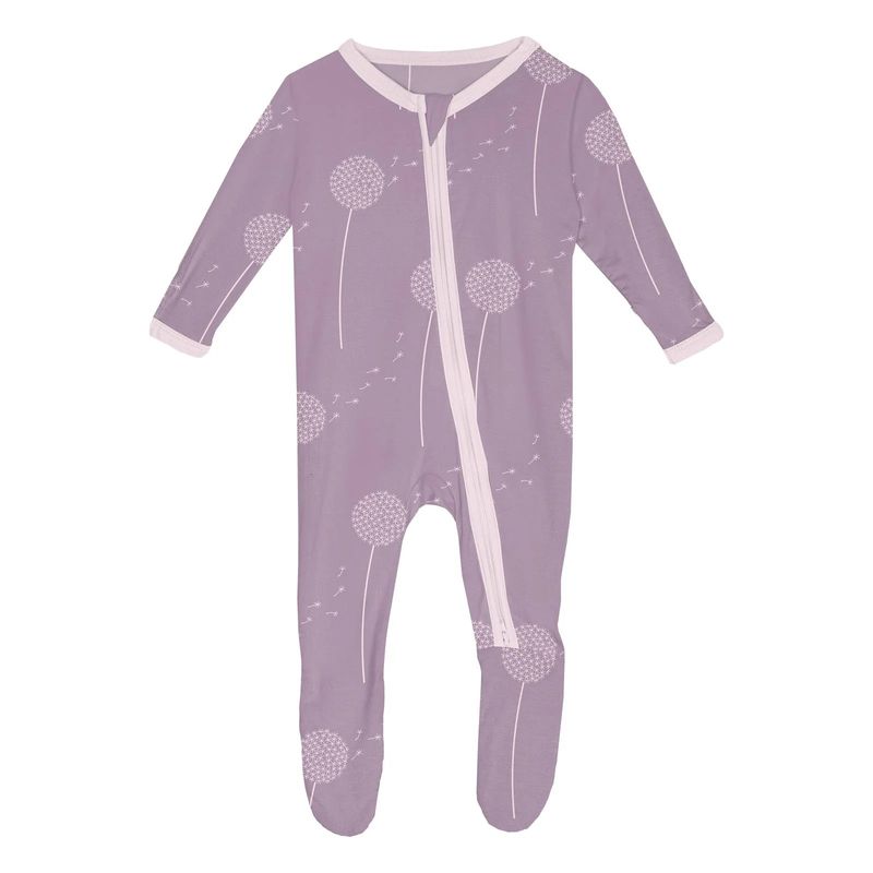Kickee Pants/Print Footie with 2-Way Zipper/Lavender Dandelion Wish
