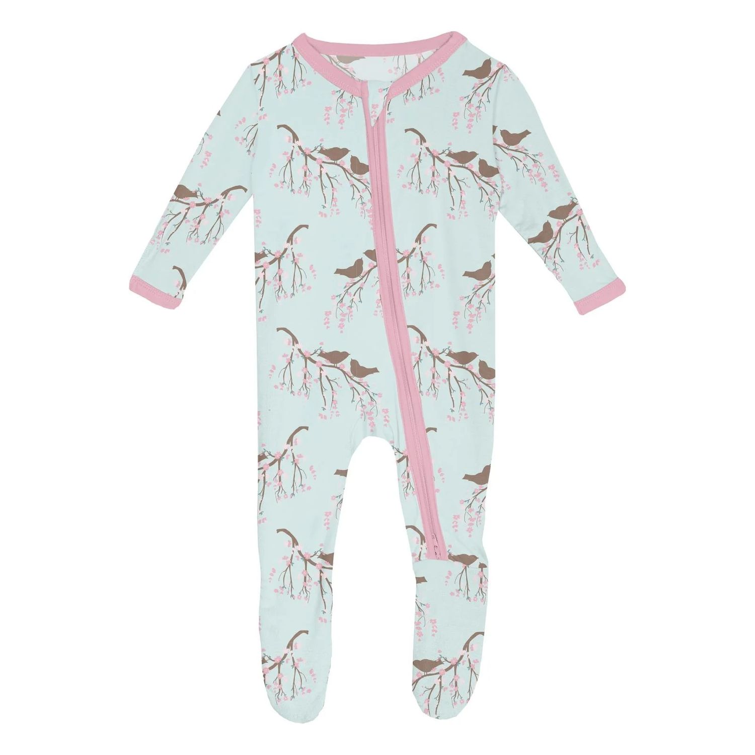 Kickee Pants/Print Footie with 2-Way Zipper/Fresh Air Bird Branch