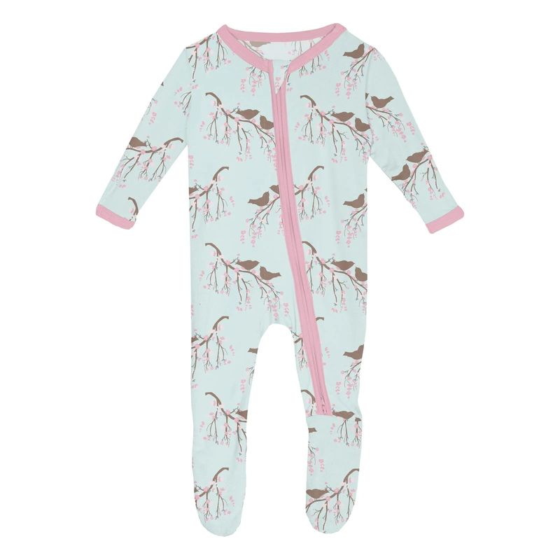 Kickee Pants/Print Footie with 2-Way Zipper/Fresh Air Bird Branch