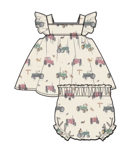 Tractors And Friends Pink Pinafore &amp; High Waisted Diaper Cover, Size: 3-6M, Colour: PINK, Season: AD SPRING ‘25