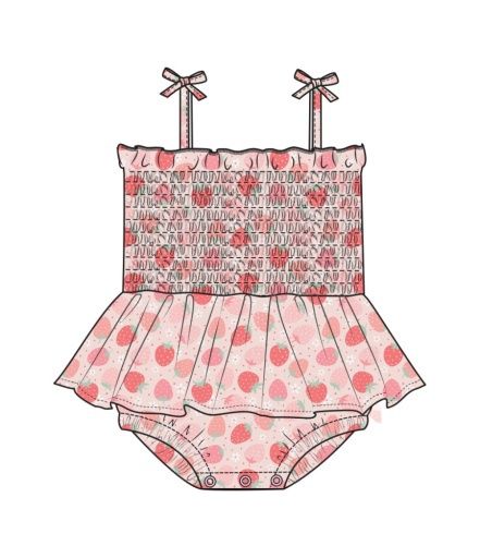 Strawberry Bliss Smocked Bubble W/ Skirt, Size: 0-3M, Colour: RED, Season: AD SPRING ‘25