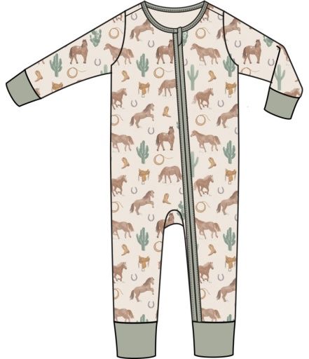 Western Horses Uni 2 Way Zipper Romper, Size: 6-12M, Colour: MULTI, Season: AD SPRING ‘25