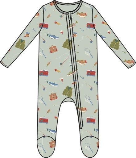 Fishing Things Green 2 Way Zipper Footie, Size: NB, Colour: GREEN, Season: AD SPRING ‘25