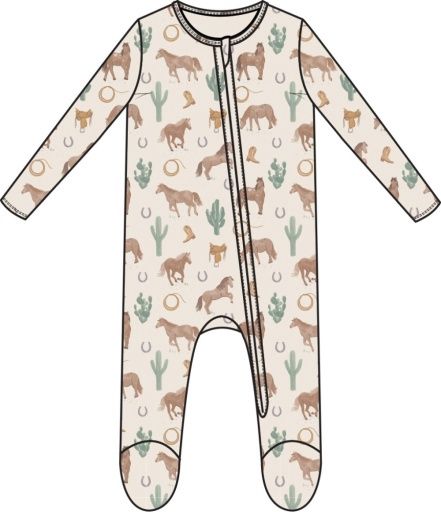 Western Horses Uni 2 Way Zipper Footie, Size: NB, Colour: MULTI, Season: AD SPRING ‘25
