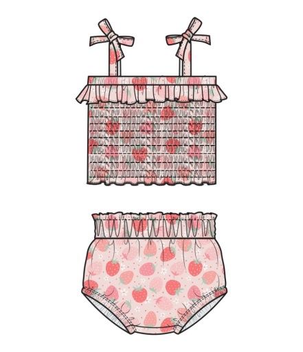 Strawberry Bliss Smocked Ruffle Top And Bloomer, Size: 0-3M, Colour: RED, Season: AD SPRING ‘25