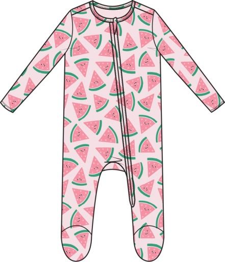 Watermelon Hearts 2 Way Zipper Ruffle Back Footie, Size: NB, Colour: PINK, Season: AD SPRING ‘25