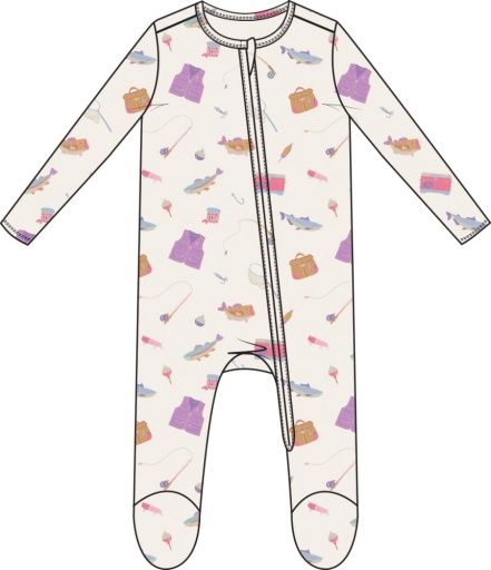 Fishing Things 2 Way Zipper Ruffle Back Footie, Size: NB, Colour: PINK, Season: AD SPRING ‘25