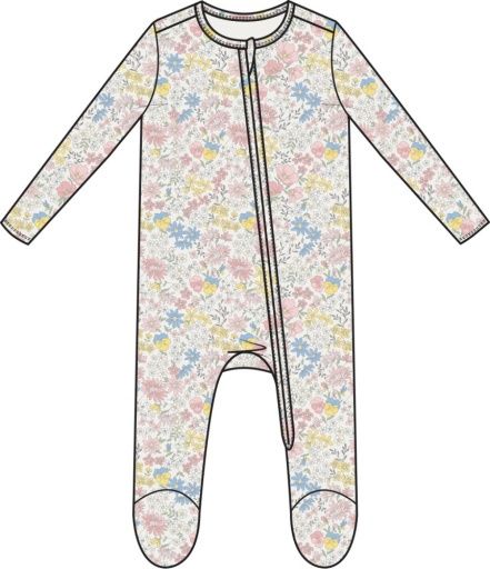 Viola Floral 2 Way Zipper Ruffle Back Footie, Size: NB, Colour: MULTI, Season: AD SPRING ‘25