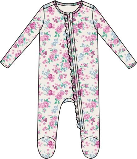 Cute Little Roses Ruffle Front Zipper Footie, Size: NB, Colour: PINK, Season: AD SPRING ‘25