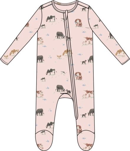 Cow Families 2 Way Zipper Ruffle Back Footie, Size: NB, Colour: PINK, Season: AD SPRING ‘25