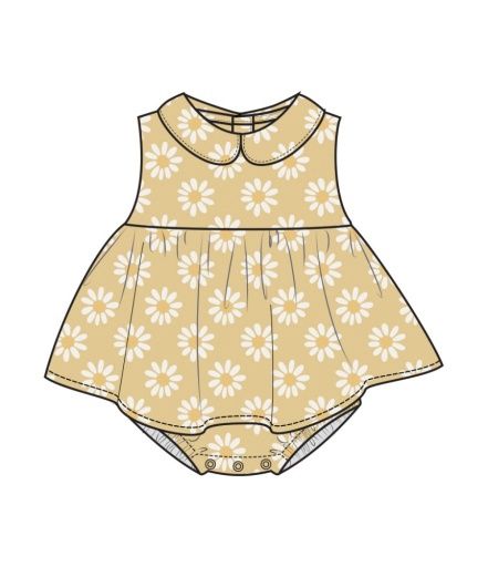Yellow Mod Daisy Peter Pan Collar Sleeveless Bubble With Skirt, Size: 0-3M, Colour: YELLOW, Season: AD SPRING ‘25