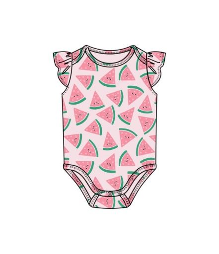 Watermelon Hearts Ruffle Sleeve Bodysuit, Size: 0-3M, Colour: PINK, Season: AD SPRING ‘25