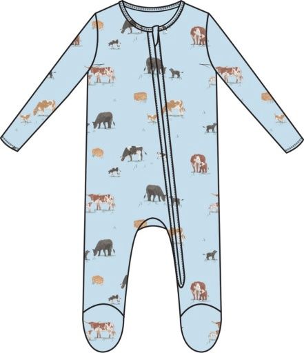 Cow Families 2 Way Zipper Footie, Size: NB, Colour: BLUE, Season: AD SPRING ‘25