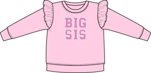 Big Sis Sibling Ruffle Sweatshirt, Size: 2T, Colour: PINK, Season: AD SPRING &#39;25
