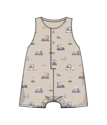 Golf Carts Cuties Sleeveless Shortie Romper Oatmeal, Size: 3-6M, Colour: OATMEAL, Season: AD SPRING &#39;25
