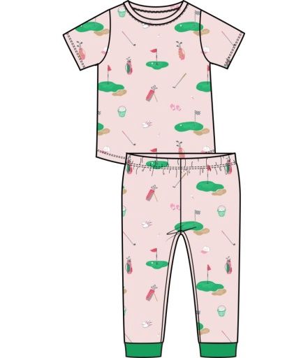 Golf Things Pink S/S Loungewear Set, Size: 2T, Colour: PINK, Season: AD SPRING &#39;25