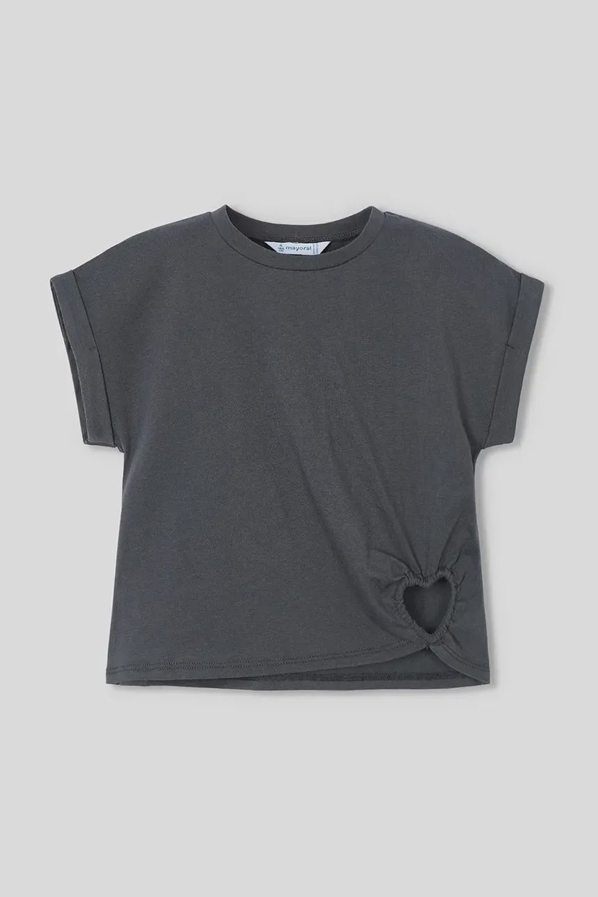 Mayoral 3006 Girls Heart Cut-Out T-Shirt, Colour: Anthracite, Size: 2