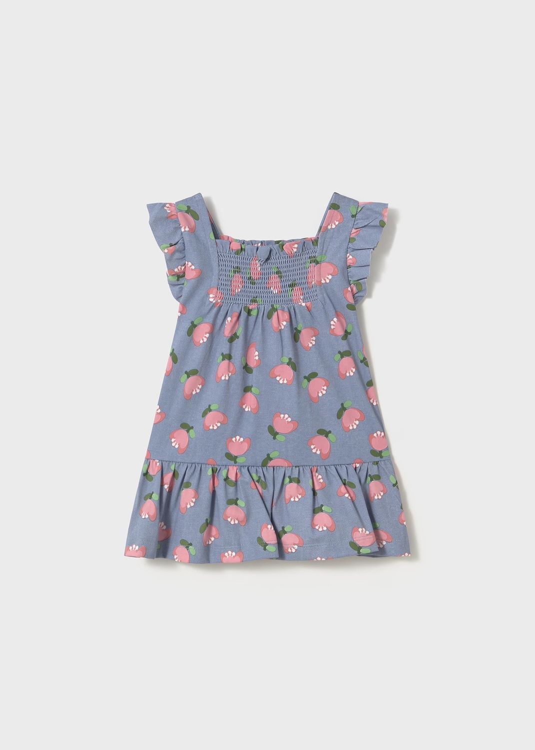 Mayoral 1928 Infant Ruffle-Sleeve Printed Dress, Colour: Blue Floral, Size: 6M