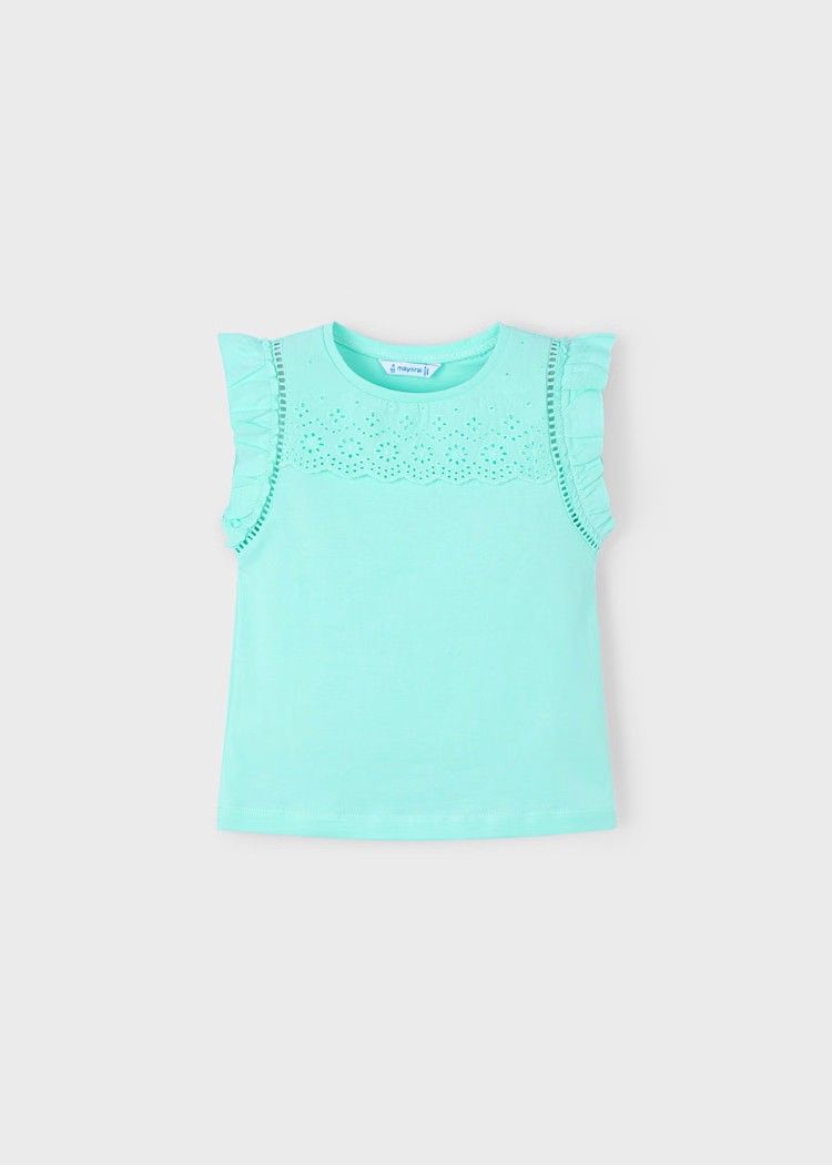 Mayoral 3020 Girls Ruffle-Sleeve Tank/ Aqua