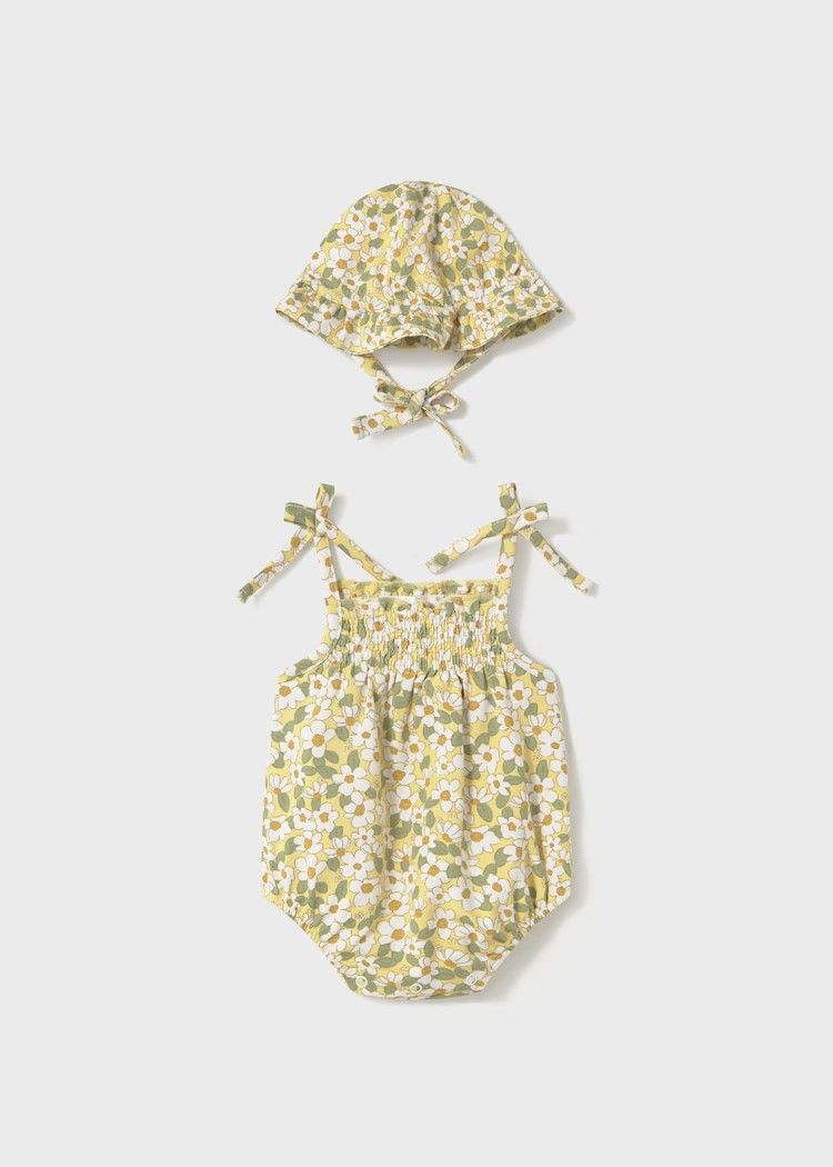 Mayoral 1667 Newborn Onesie &amp; Sun Hat 2pc Set
