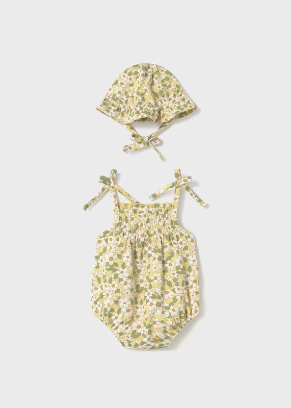 Mayoral 1667 Newborn Onesie &amp; Sun Hat 2pc Set